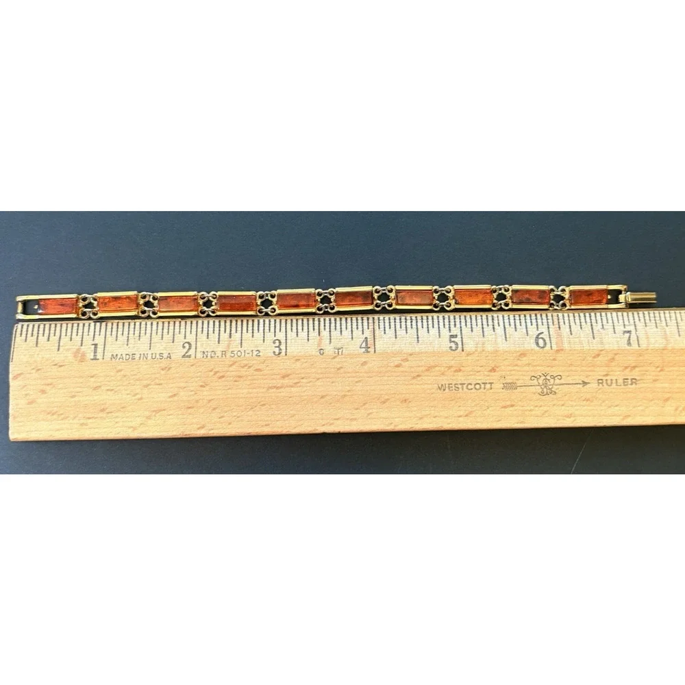 Vintage Emmons Faux Tortoise Shell Acrylic Lucite‎ Bar Gold Tone Link Bracelet